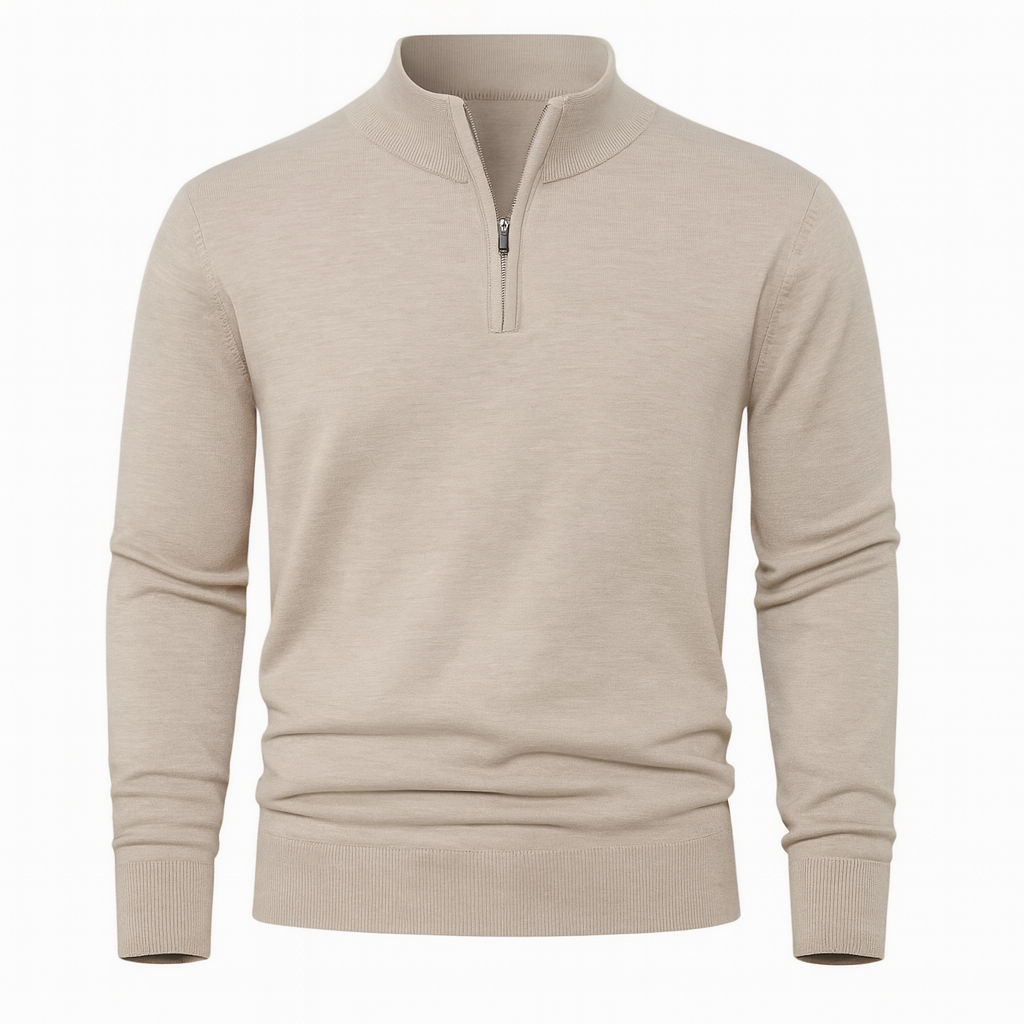 Lightweight knit quarter-zip sweater with mock neck and clean minimalist detailing