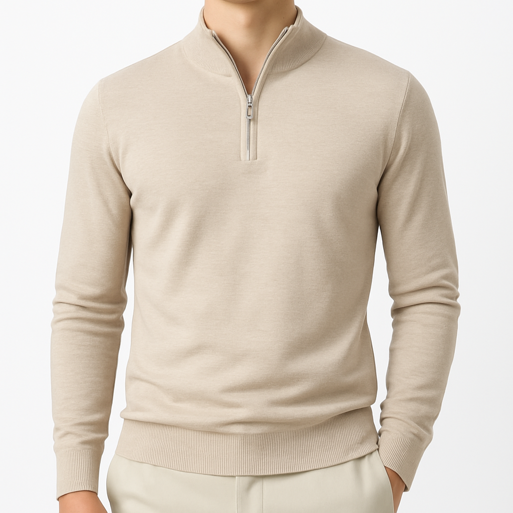 Lightweight knit quarter-zip sweater with mock neck and clean minimalist detailing