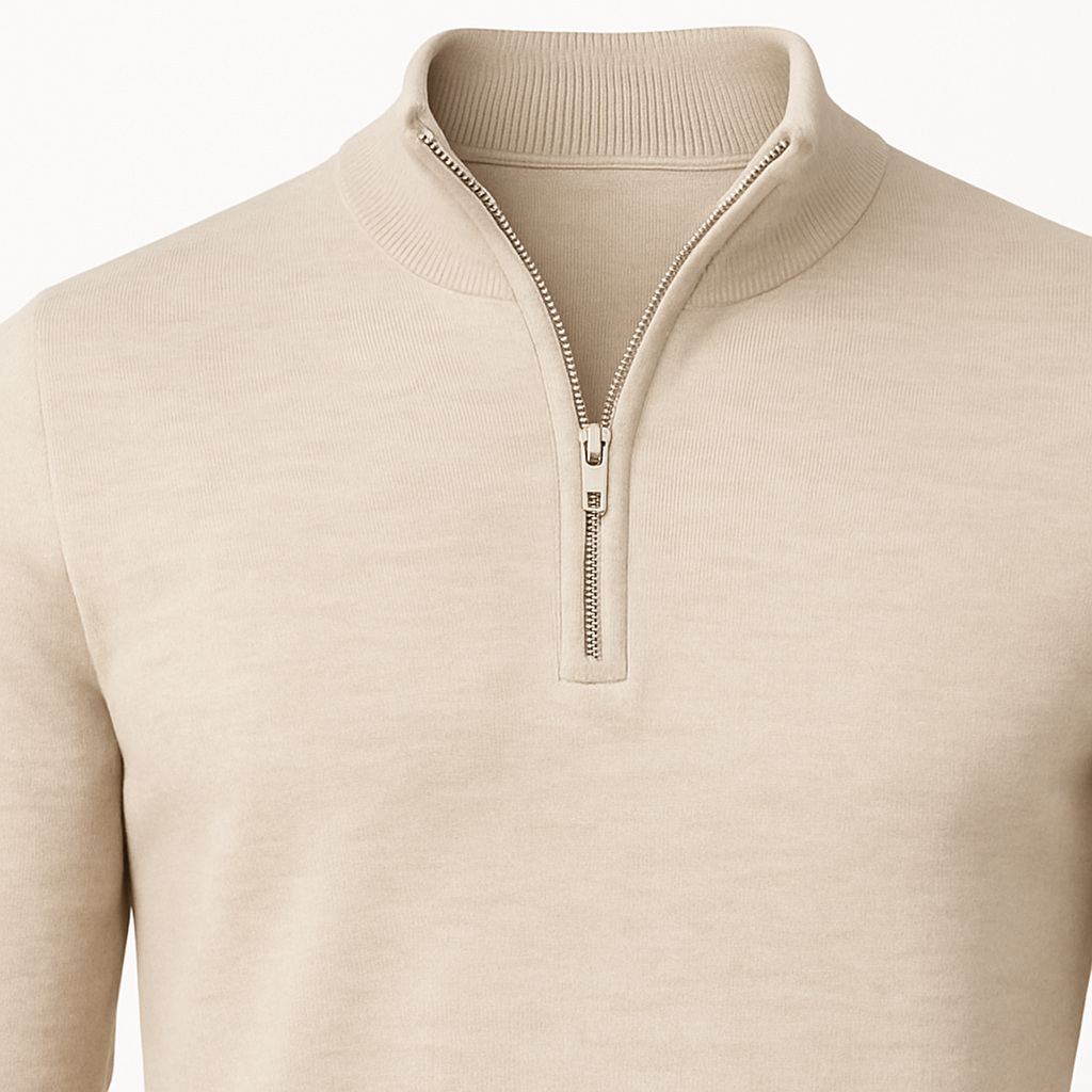 Lightweight knit quarter-zip sweater with mock neck and clean minimalist detailing