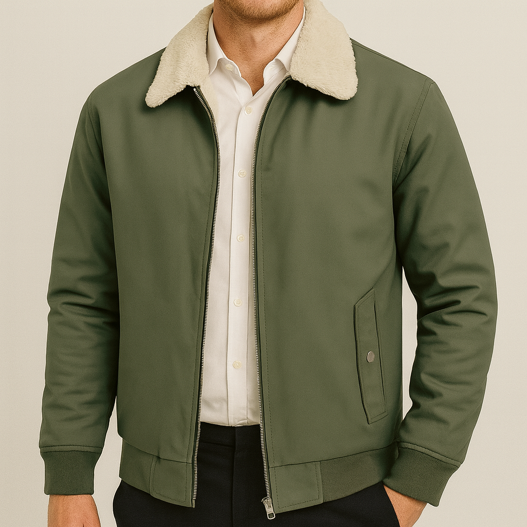 A zip-up jacket with a sherpa collar and quilted fleece lining for added warmth.