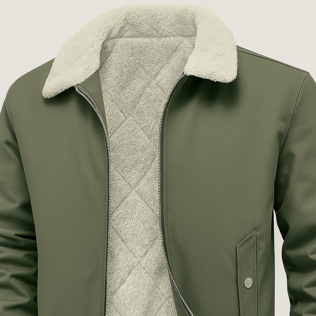 A zip-up jacket with a sherpa collar and quilted fleece lining for added warmth.