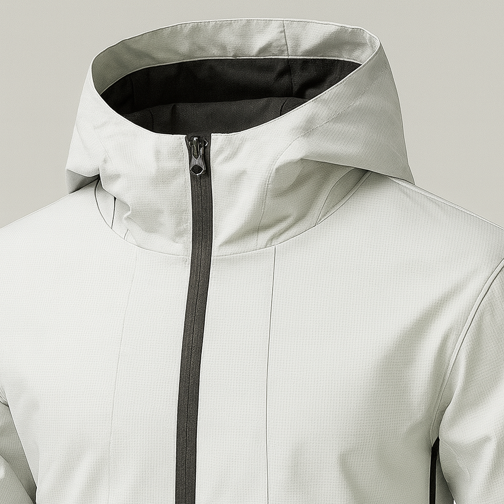 A lightweight hooded jacket with a full zip, elastic cuffs, and side ventilation panels.
